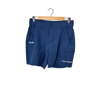 HUK Fishing Shorts Navy Blue 6.5" Medium